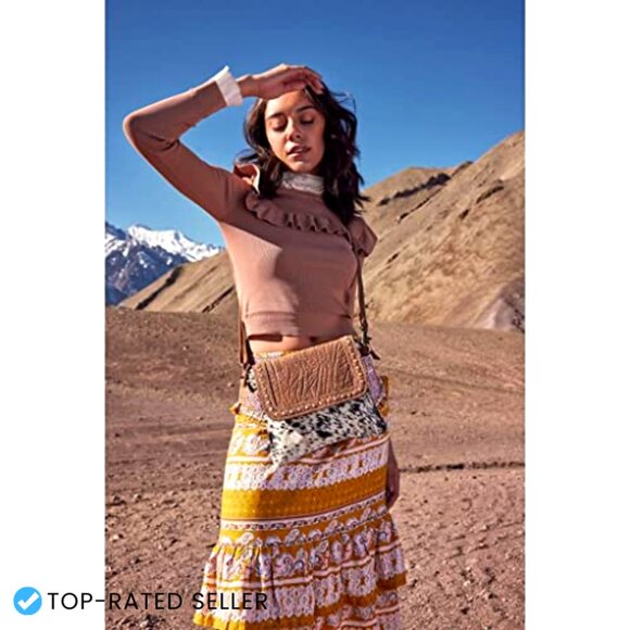 Western Cow Print Crossbody Bag Leather Strap Canvas Saddle Style Boho Chic - Picture 2 of 7